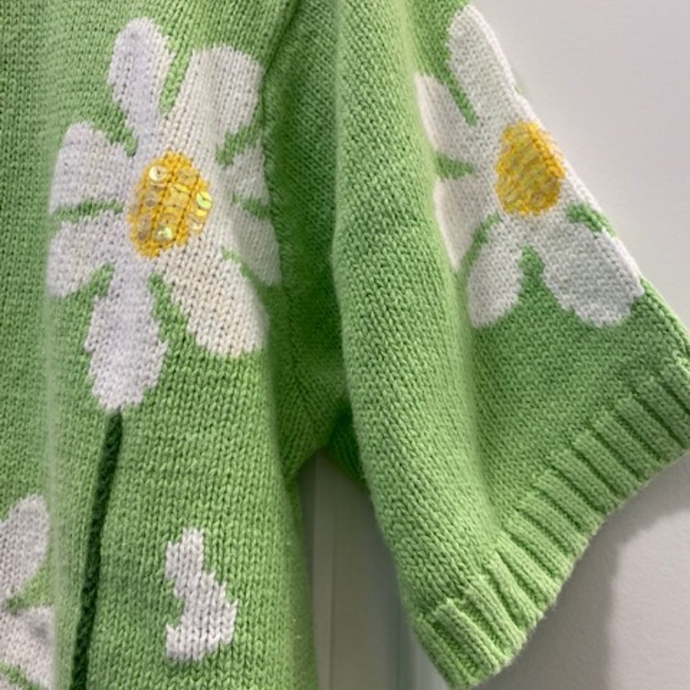 Quacker Factory S/S Lime Green Button Cardigan Wh… - image 3